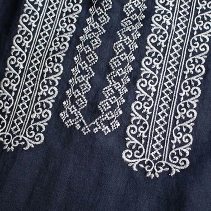 Ethnic Embroidery Bohemian Pattern Long Sleeve Crew Neck Women's Shirt