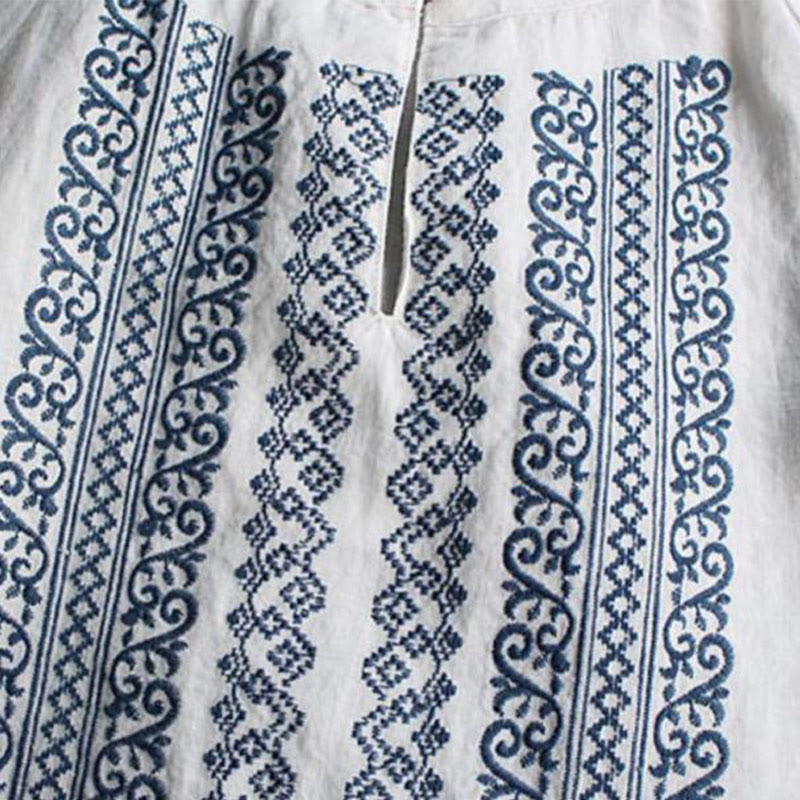 Ethnic Embroidery Bohemian Pattern Long Sleeve Crew Neck Women's Shirt