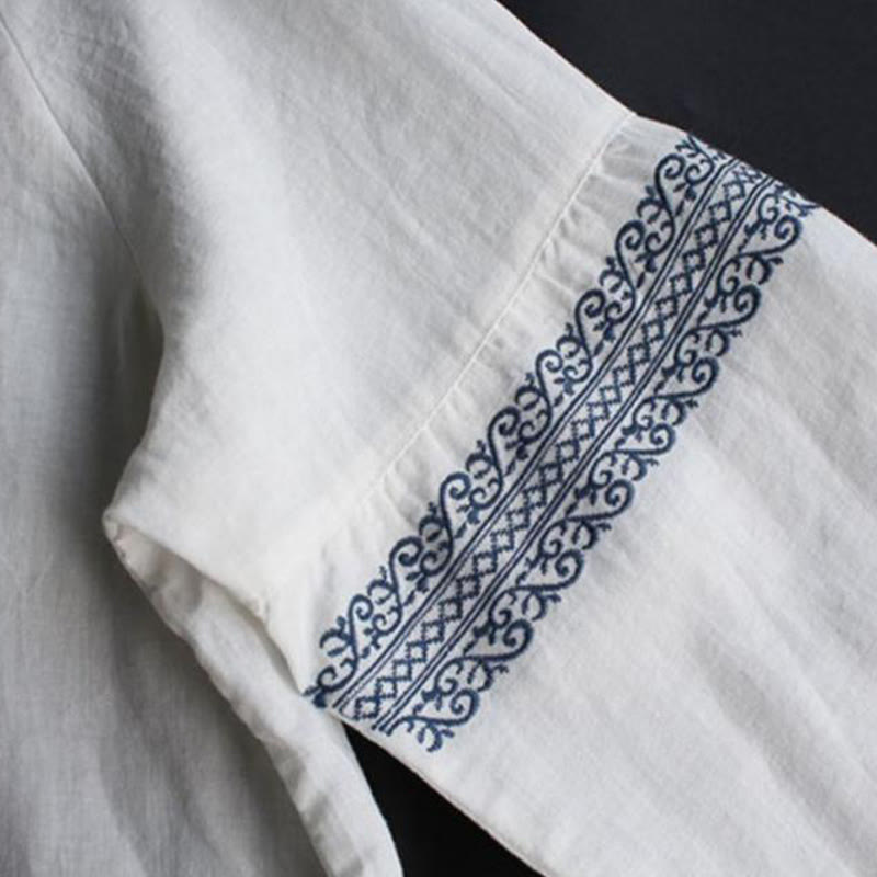 Ethnic Embroidery Bohemian Pattern Long Sleeve Crew Neck Women's Shirt