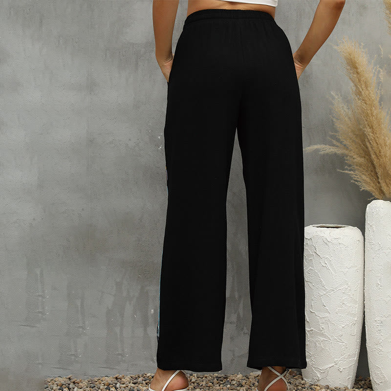 Cotton Linen Embroidered Straight-Leg Meditation Pants