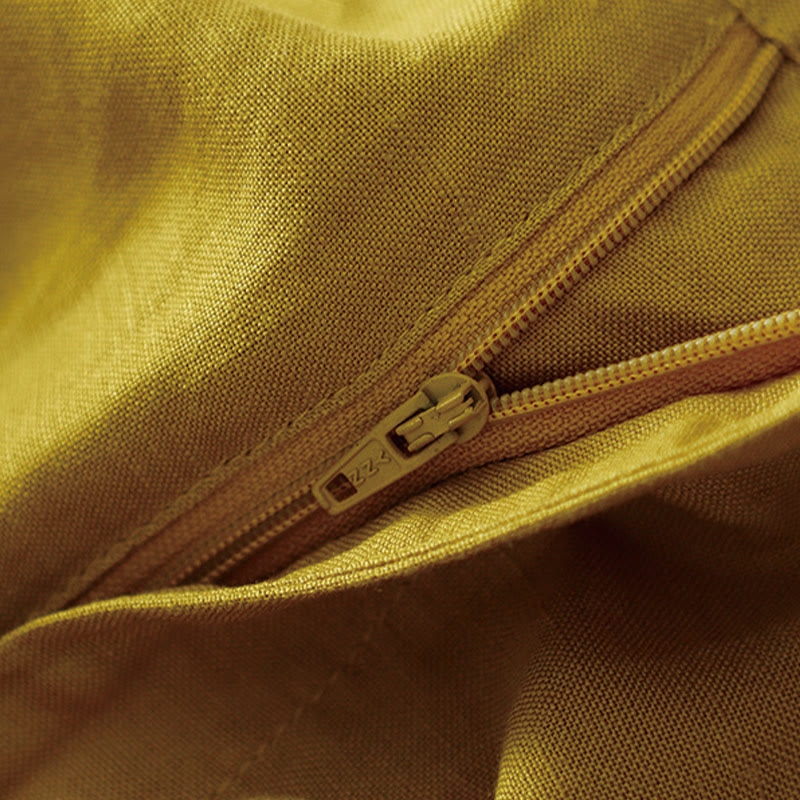 Summer Plain Color 7-8 Length Cotton Linen Women's Wide Leg Pants With Pockets Zipper