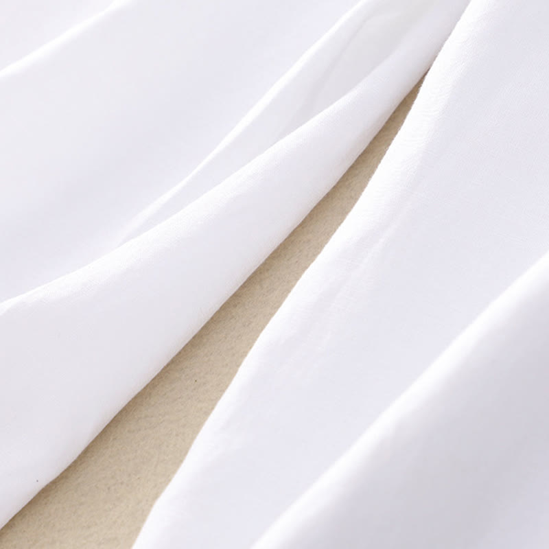 Summer Plain Color 7-8 Length Cotton Linen Women's Wide Leg Pants With Pockets Zipper