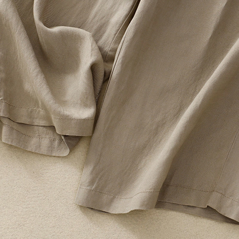 Summer Plain Color 7-8 Length Cotton Linen Women's Wide Leg Pants With Pockets Zipper