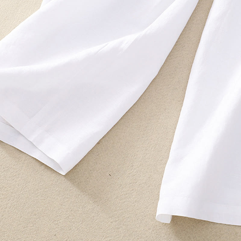 Summer Plain Color 7-8 Length Cotton Linen Women's Wide Leg Pants With Pockets Zipper