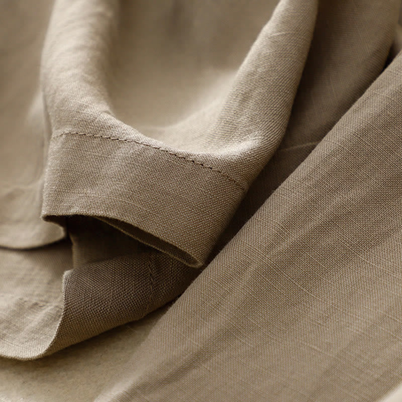 Summer Plain Color 7-8 Length Cotton Linen Women's Wide Leg Pants With Pockets Zipper