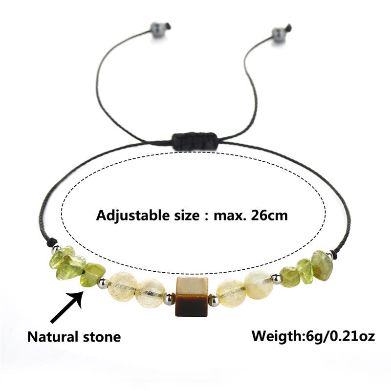 Find Your Joy Peridot Citrine Tiger Eye Peace Rope Bracelet