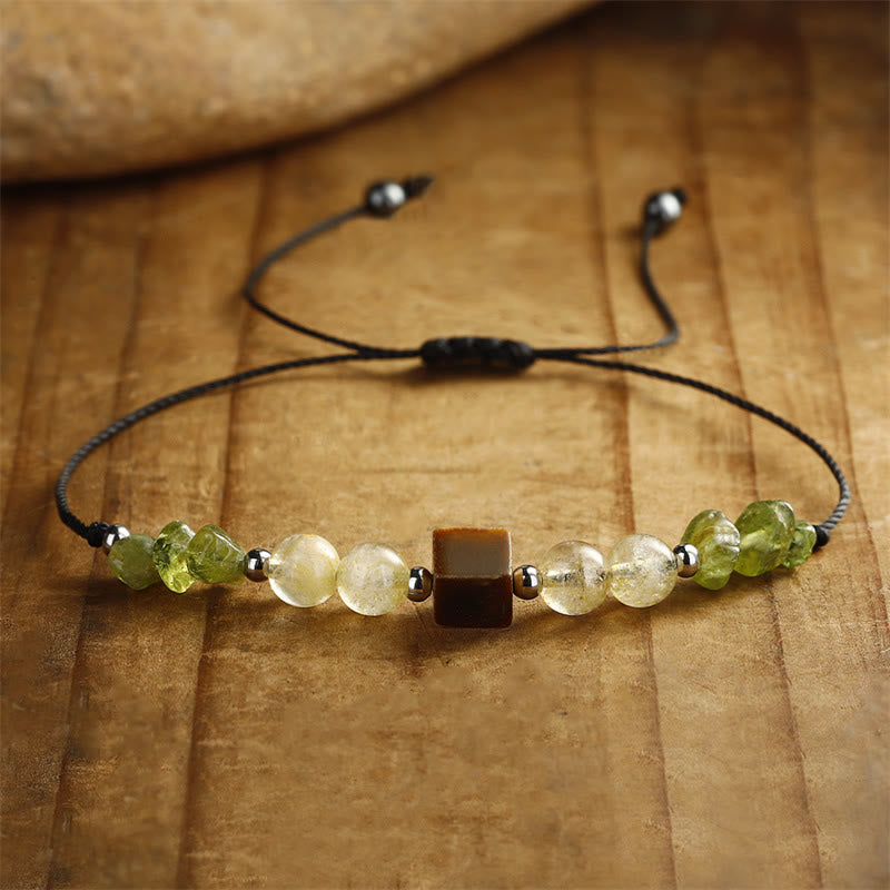 Find Your Joy Peridot Citrine Tiger Eye Peace Rope Bracelet