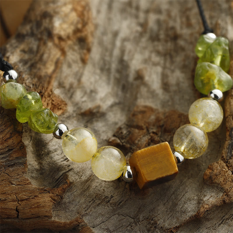 Find Your Joy Peridot Citrine Tiger Eye Peace Rope Bracelet