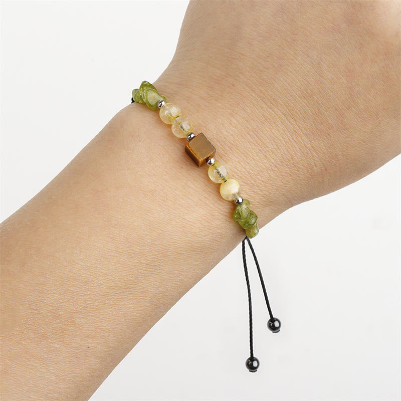Find Your Joy Peridot Citrine Tiger Eye Peace Rope Bracelet