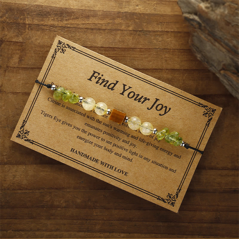 Find Your Joy Peridot Citrine Tiger Eye Peace Rope Bracelet