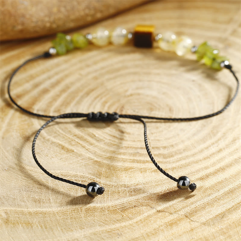 Find Your Joy Peridot Citrine Tiger Eye Peace Rope Bracelet
