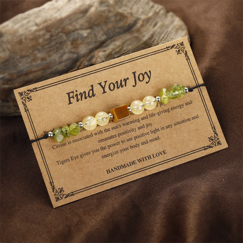 Find Your Joy Peridot Citrine Tiger Eye Peace Rope Bracelet