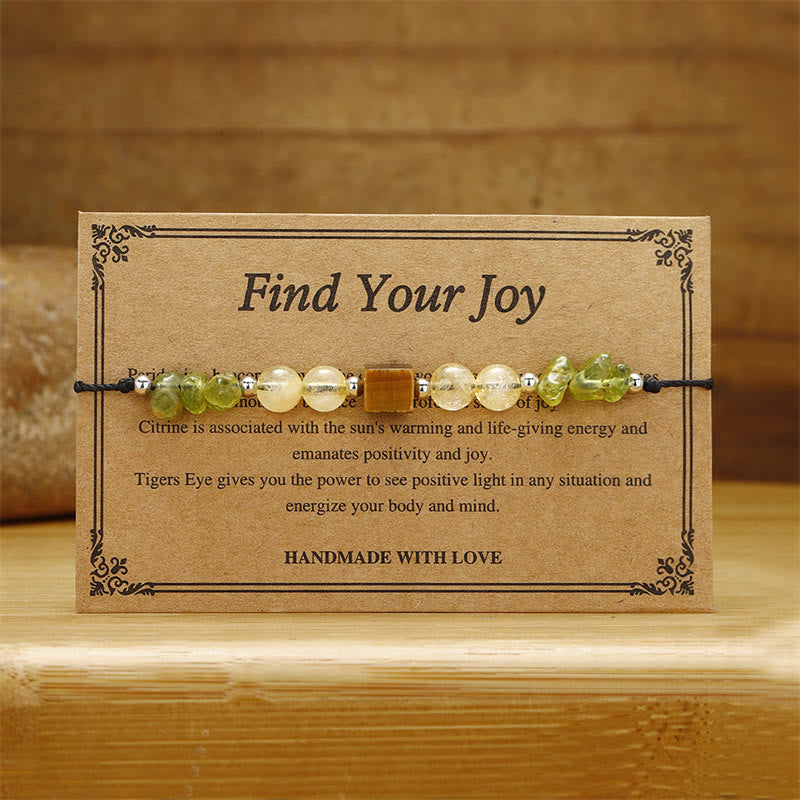 Find Your Joy Peridot Citrine Tiger Eye Peace Rope Bracelet