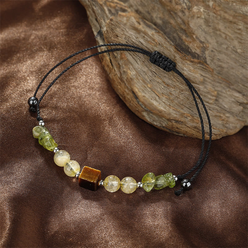 Find Your Joy Peridot Citrine Tiger Eye Peace Rope Bracelet