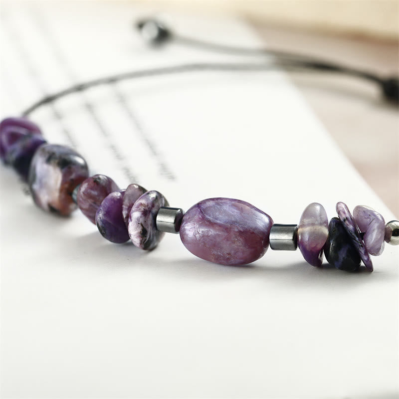 Adjustable Charoite & Hematite Copper Infused Bracelet for Grounding Presence