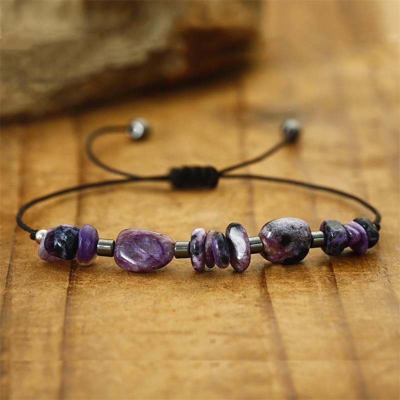 Adjustable Charoite & Hematite Copper Infused Bracelet for Grounding Presence