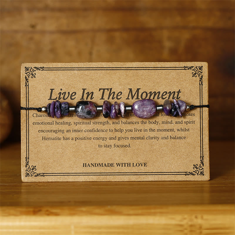 Adjustable Charoite & Hematite Copper Infused Bracelet for Grounding Presence