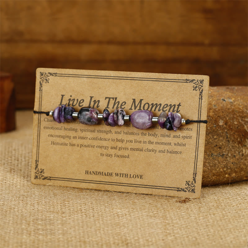 Adjustable Charoite & Hematite Copper Infused Bracelet for Grounding Presence