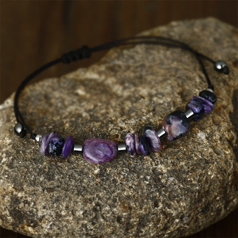 Adjustable Charoite & Hematite Copper Infused Bracelet for Grounding Presence