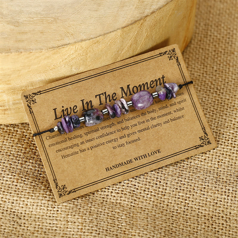 Adjustable Charoite & Hematite Copper Infused Bracelet for Grounding Presence