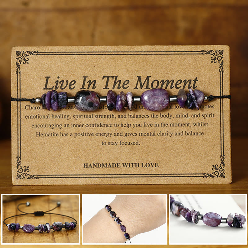Adjustable Charoite & Hematite Copper Infused Bracelet for Grounding Presence