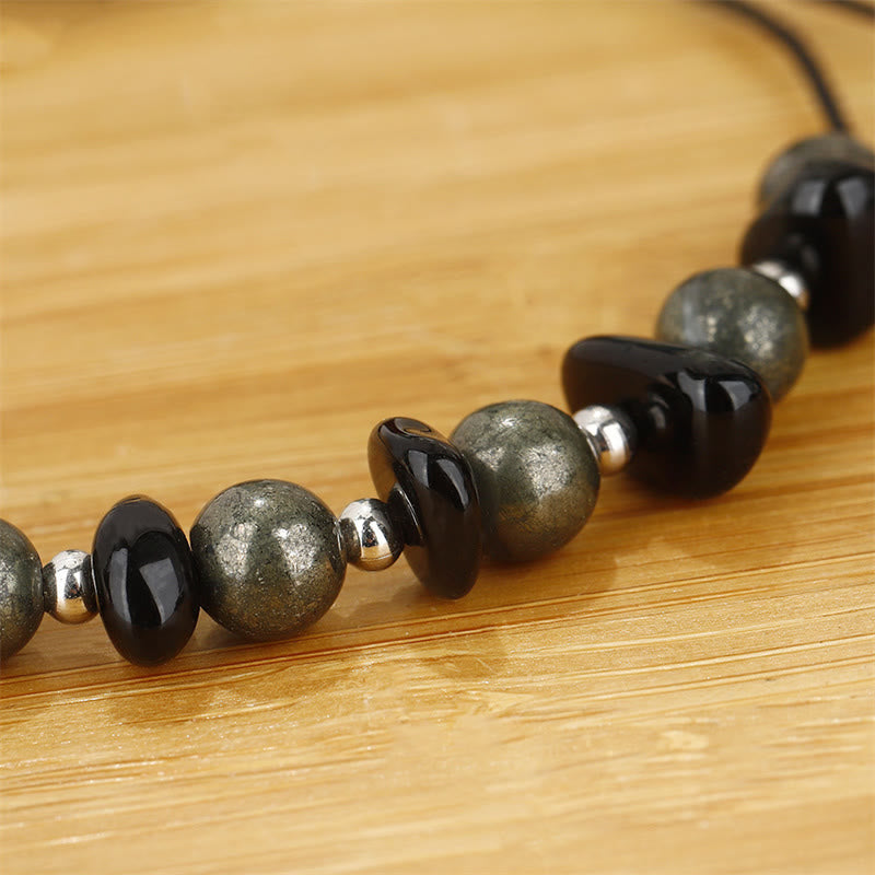 I Am Protected Iron Pyrite Black Obsidian Fulfillment Bracelet