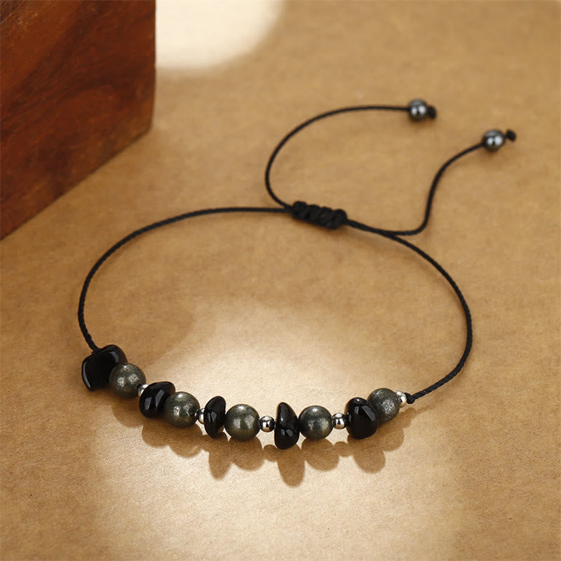I Am Protected Iron Pyrite Black Obsidian Fulfillment Bracelet