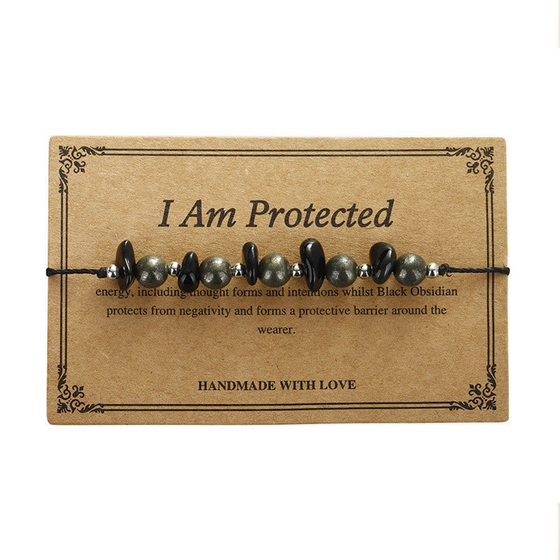 I Am Protected Iron Pyrite Black Obsidian Fulfillment Bracelet