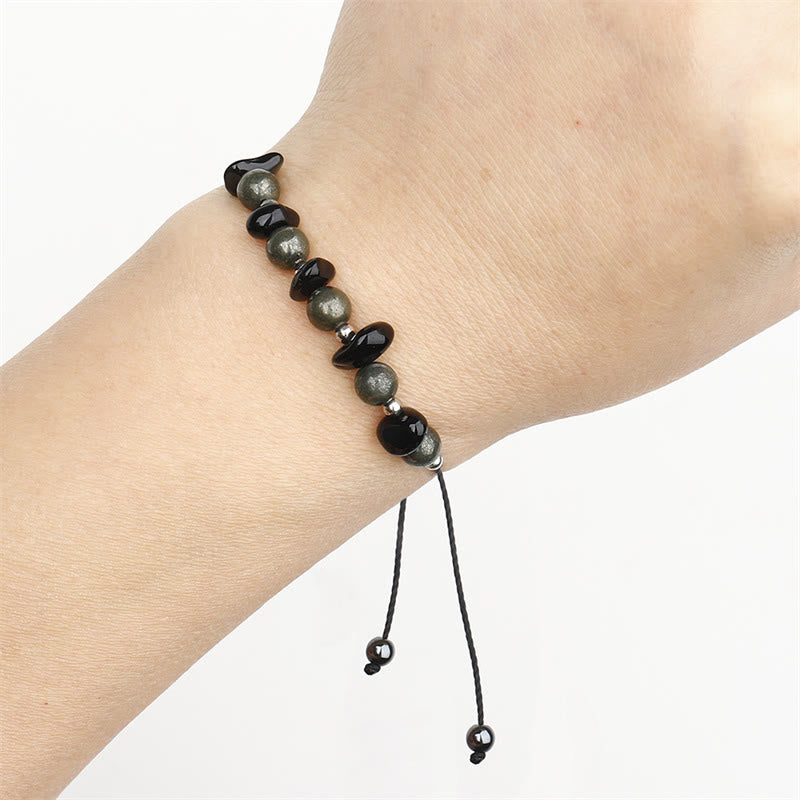 I Am Protected Iron Pyrite Black Obsidian Fulfillment Bracelet