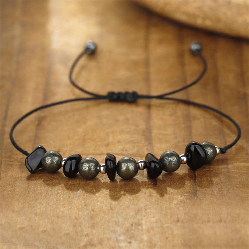 I Am Protected Iron Pyrite Black Obsidian Fulfillment Bracelet