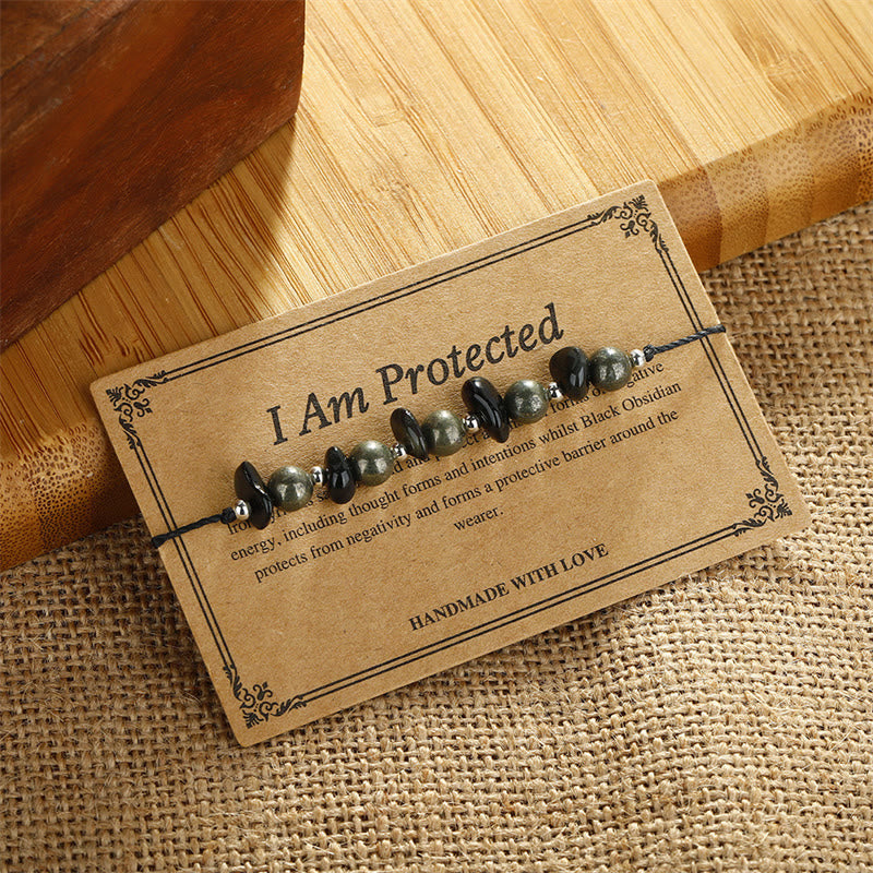 I Am Protected Iron Pyrite Black Obsidian Fulfillment Bracelet