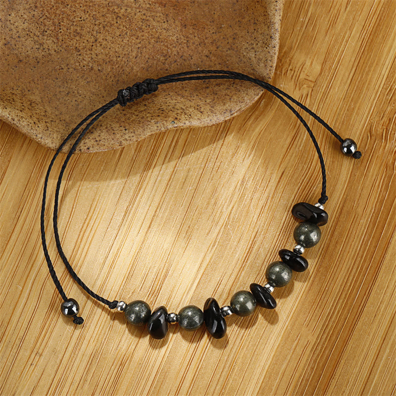 I Am Protected Iron Pyrite Black Obsidian Fulfillment Bracelet