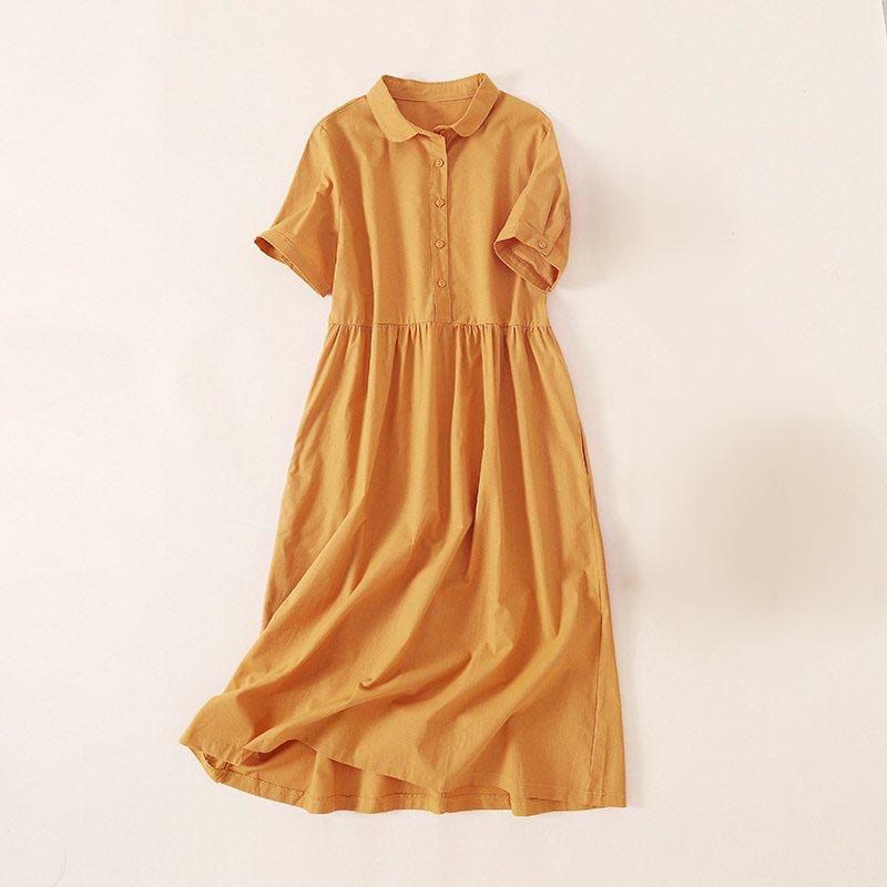 Tactile Cotton Linen Short Sleeve Mindful Midi Dress