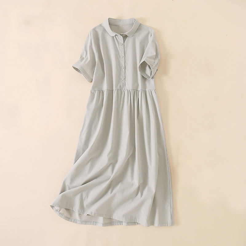 Tactile Cotton Linen Short Sleeve Mindful Midi Dress