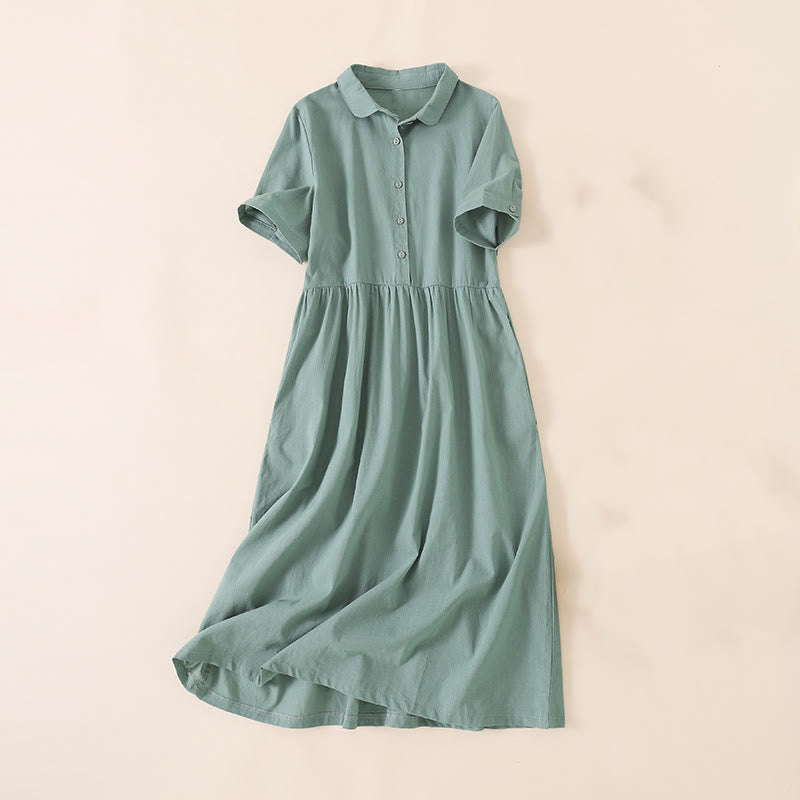 Tactile Cotton Linen Short Sleeve Mindful Midi Dress