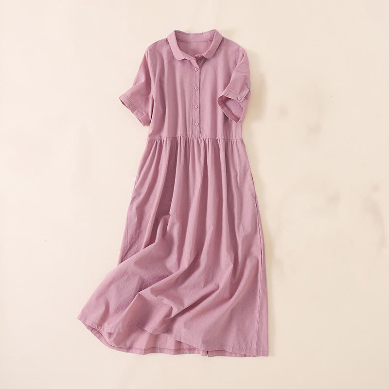 Tactile Cotton Linen Short Sleeve Mindful Midi Dress