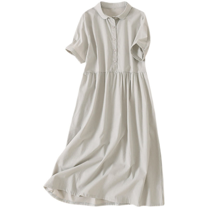 Tactile Cotton Linen Short Sleeve Mindful Midi Dress