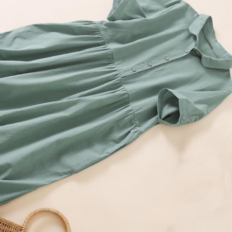 Tactile Cotton Linen Short Sleeve Mindful Midi Dress