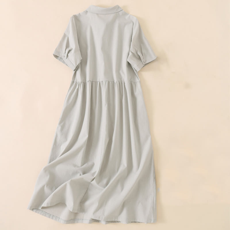 Tactile Cotton Linen Short Sleeve Mindful Midi Dress