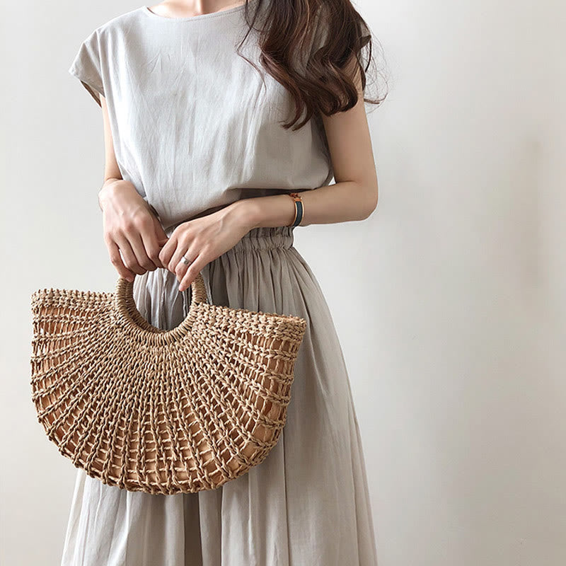 Casual Eastic Waist Drawstring Design Short Sleeve Cotton Linen Midi Dress