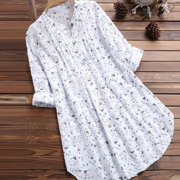 Lightweight Cotton Stand-Collar Floral Meditation Shirt