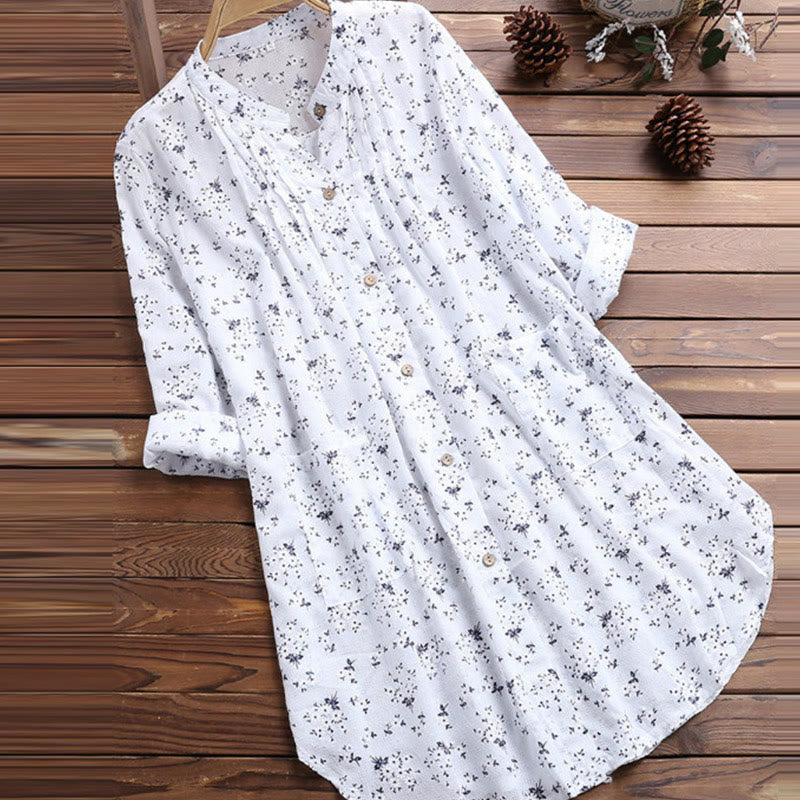 Lightweight Cotton Stand-Collar Floral Meditation Shirt