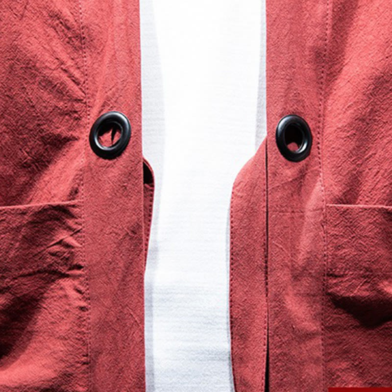 Solid Color Lace-up Open Front Jacket Cotton Men's Kimono