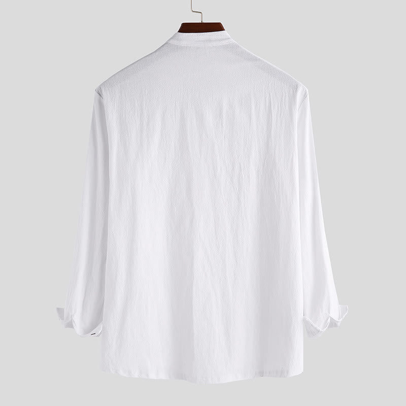 Solid Color Half Buttons Long Sleeve Cotton Linen Men's Shirts