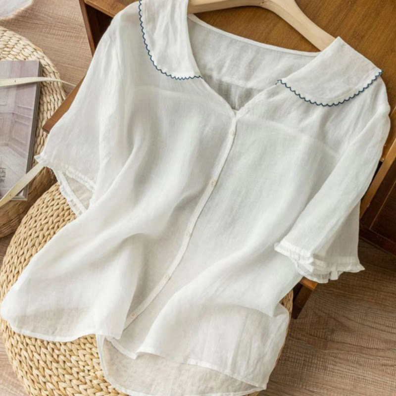 Tactile Cotton Middy Collar Grounding Meditation Women's Shirt