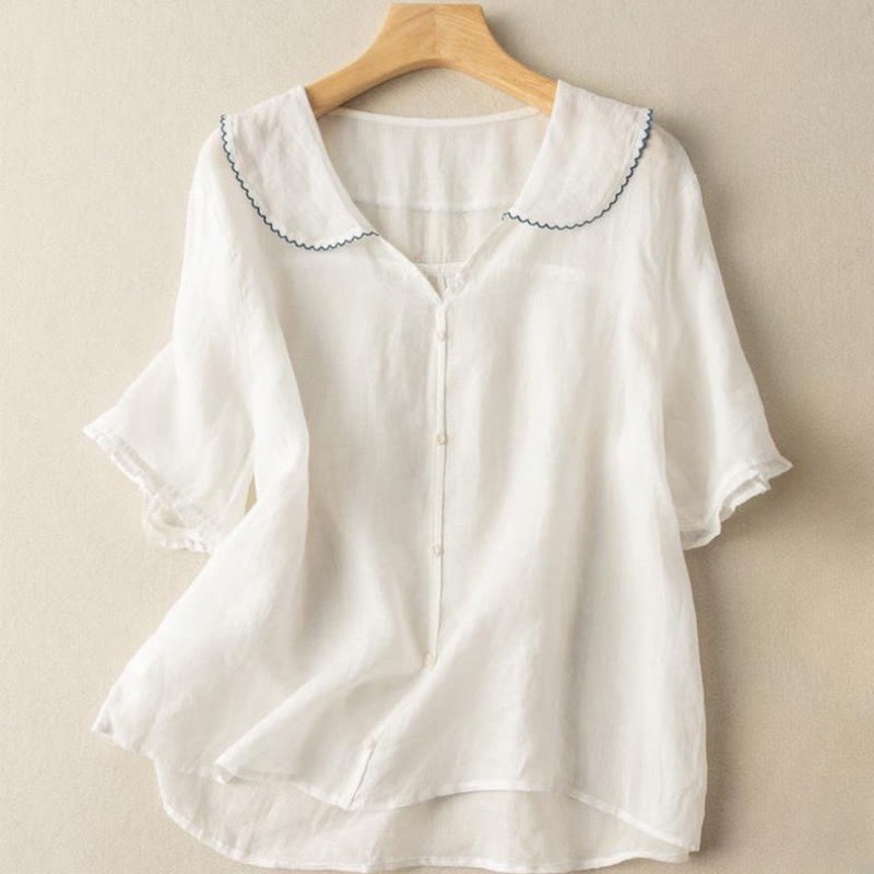 Tactile Cotton Middy Collar Grounding Meditation Women's Shirt