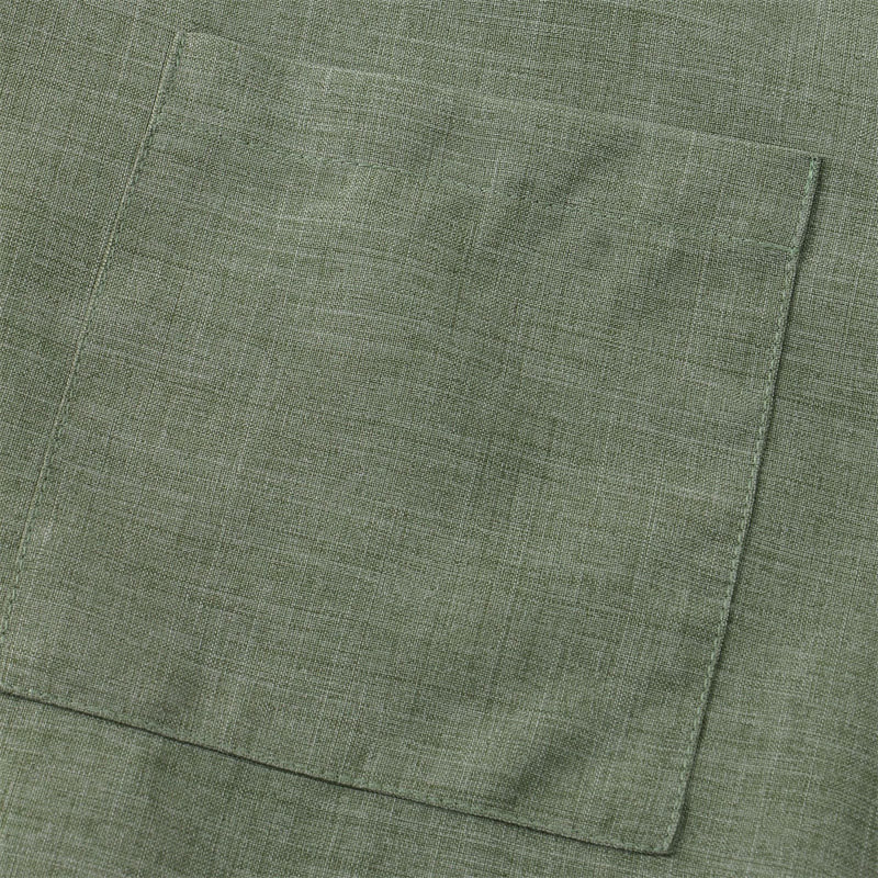Summer Men's Button Plain Short Sleeve Cotton Shirt With Pocket