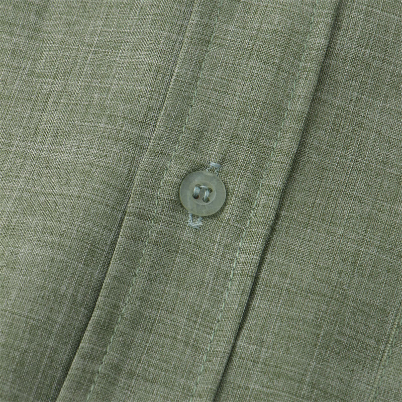 Summer Men's Button Plain Short Sleeve Cotton Shirt With Pocket