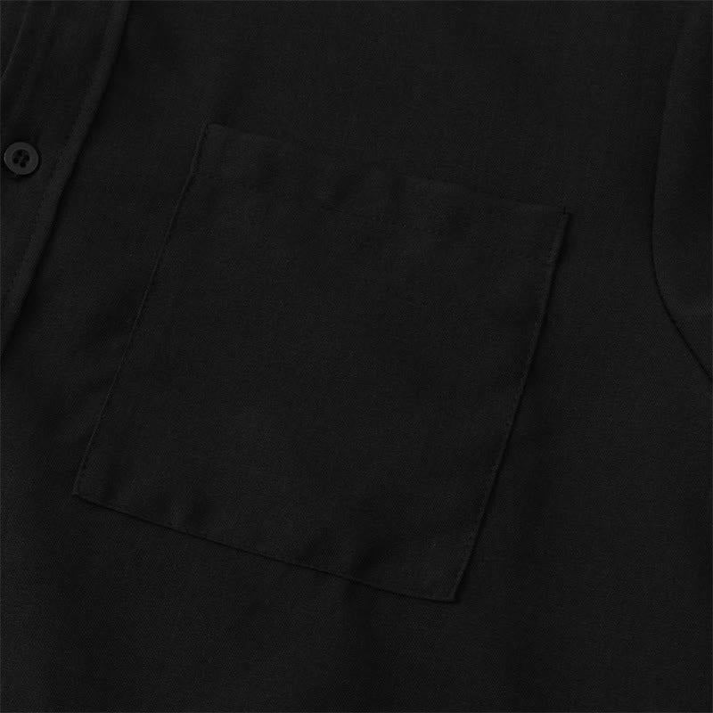 Summer Men's Button Plain Short Sleeve Cotton Shirt With Pocket