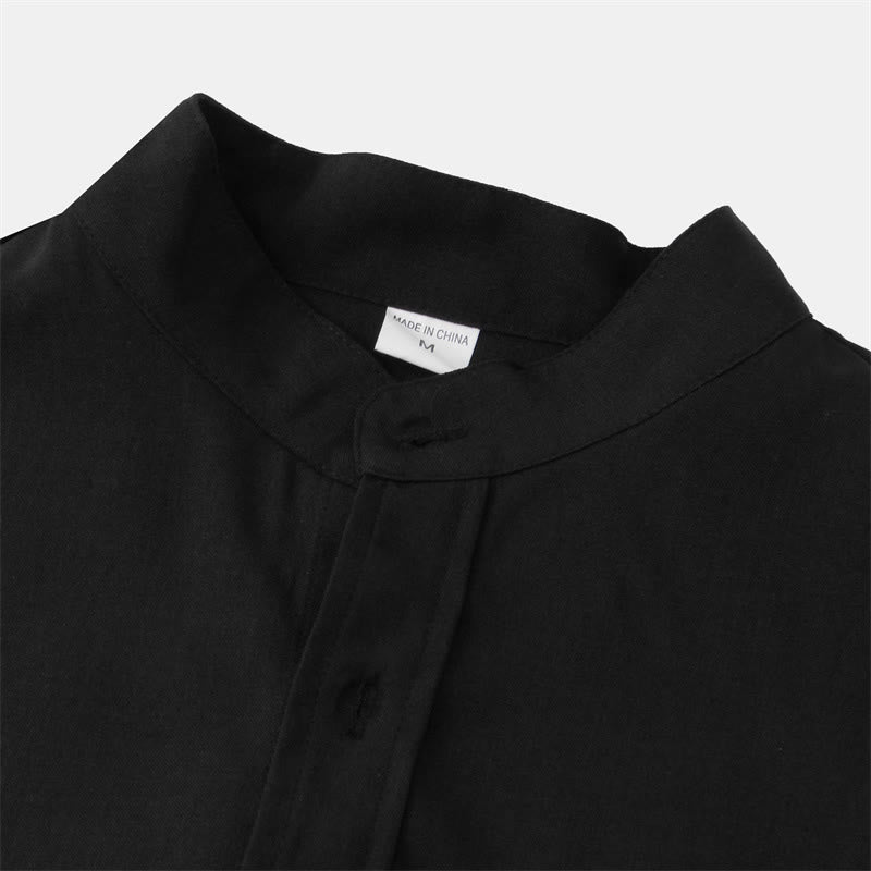 Summer Men's Button Plain Short Sleeve Cotton Shirt With Pocket